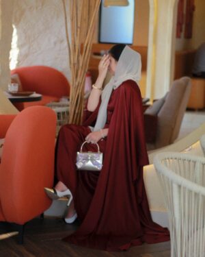 Maroon party wear Regal Maroon Satin Abaya Party Wear Edit-2