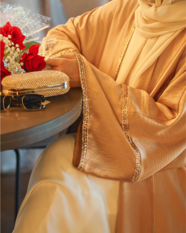Party 2 (6) Luminous Light Gold Champagne Satin Abaya Edit-1