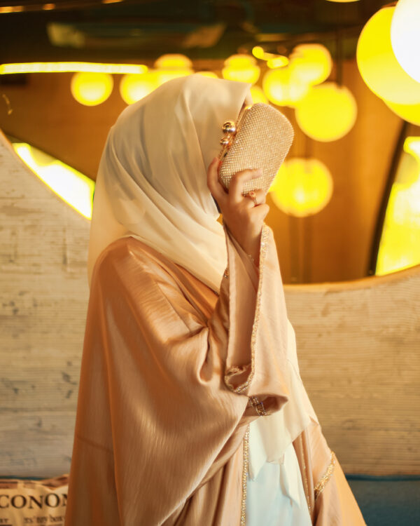 Party 2 (7) Luminous Light Gold Champagne Satin Abaya Edit-1