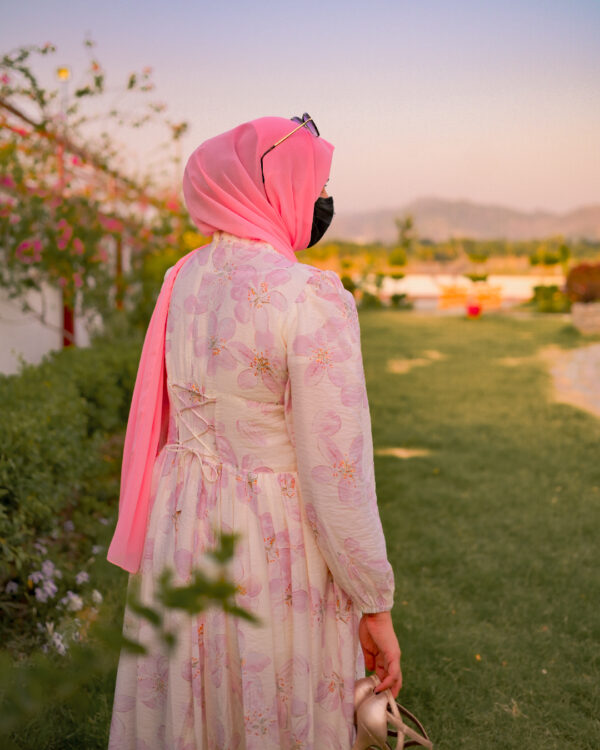 Pink Floral (3) Sweet Pink Floral Lace-Up Dress1P