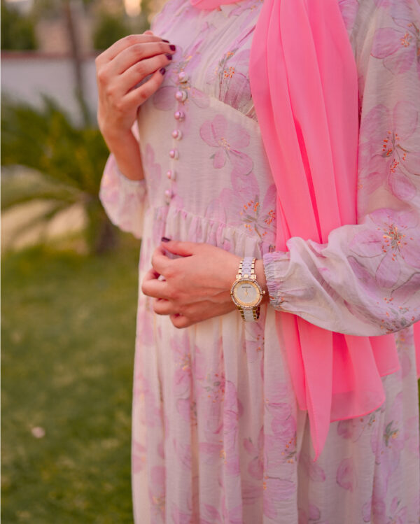 Pink Floral (4) Sweet Pink Floral Lace-Up Dress1P