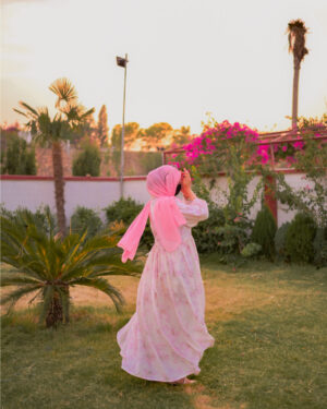 Pink Floral (6) Sweet Pink Floral Lace-Up Dress1P