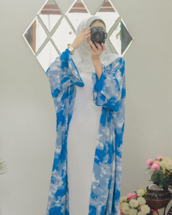 Stunning Blue Cloud Tie-Die Abaya -1P