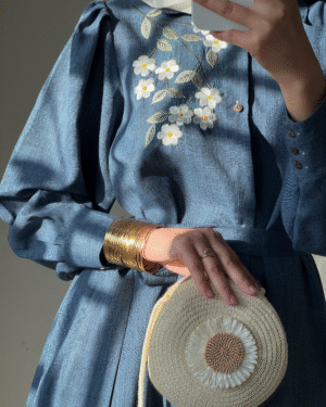 blue casual Azure Embroidered Winter Crepe Dress 2025