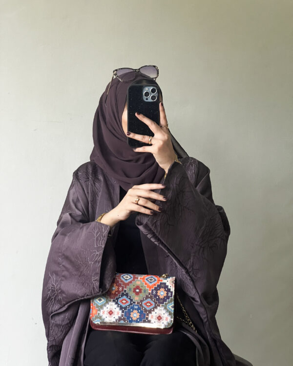 plum abaya-01 Luxurious Textured Plum Abaya 1P