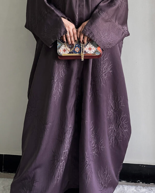 plum abaya-02 Luxurious Textured Plum Abaya 1P