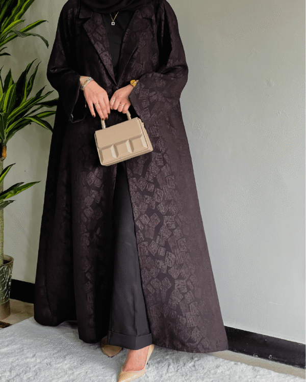 Elegant Deep Chocolate Textured Winter Abaya-2025