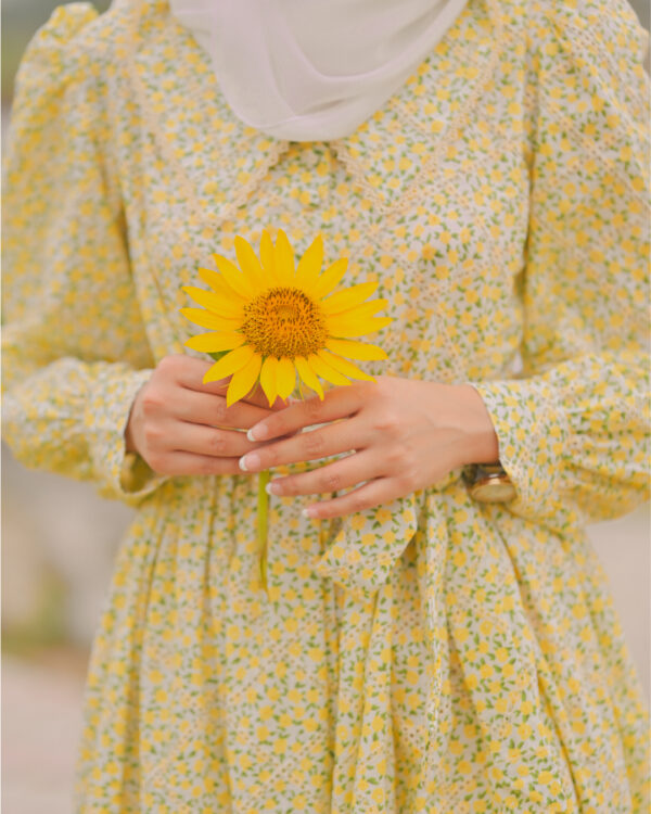 Joyful Yellow Floral Cotton Dress 1P