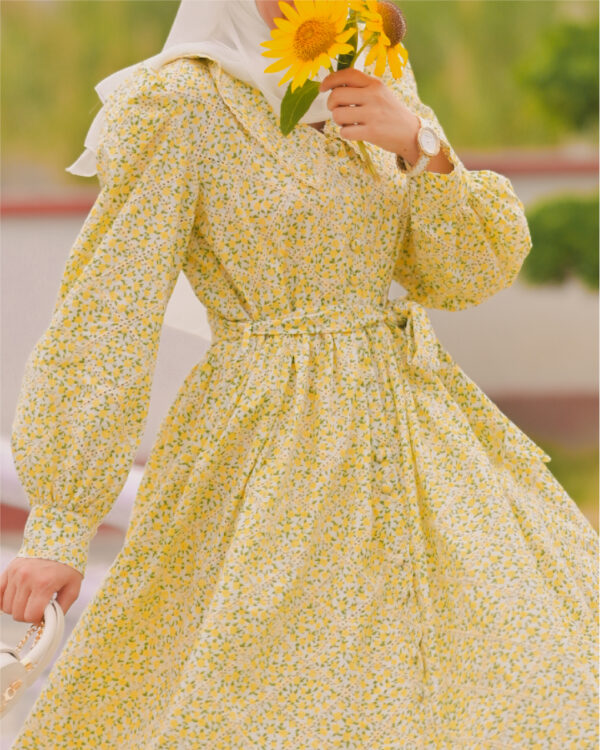 Joyful Yellow Floral Cotton Dress 1P