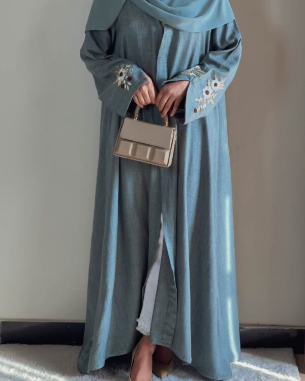 winter abaya-05 The Serene Sage Green Bloom Abaya