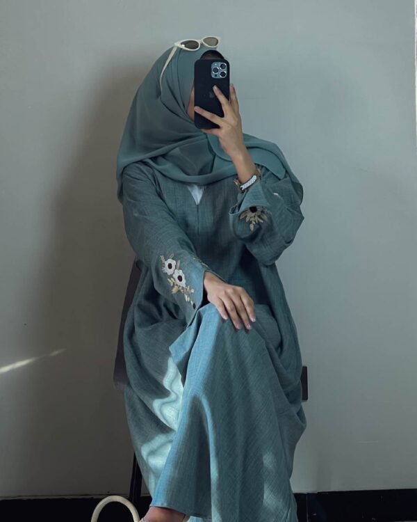 winter abaya-07 The Serene Sage Green Bloom Abaya