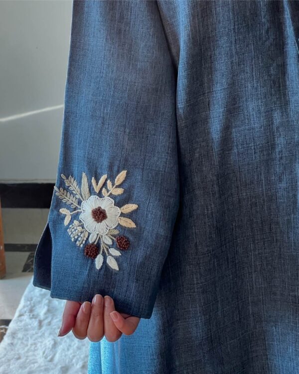 winter abaya-10 The Denim Indigo Bloom Abaya