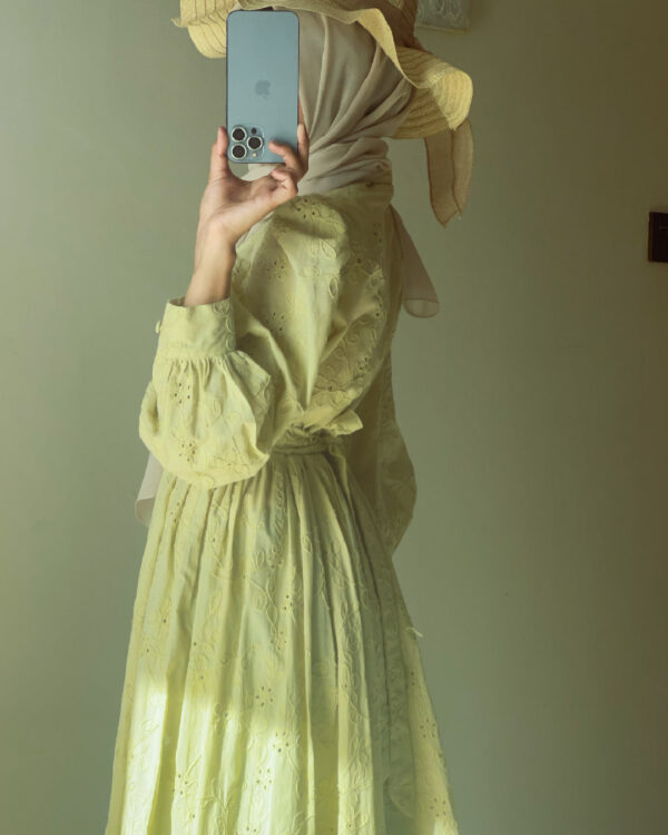 Pure Elegant Brodrie Embroidered Sage Green Dress