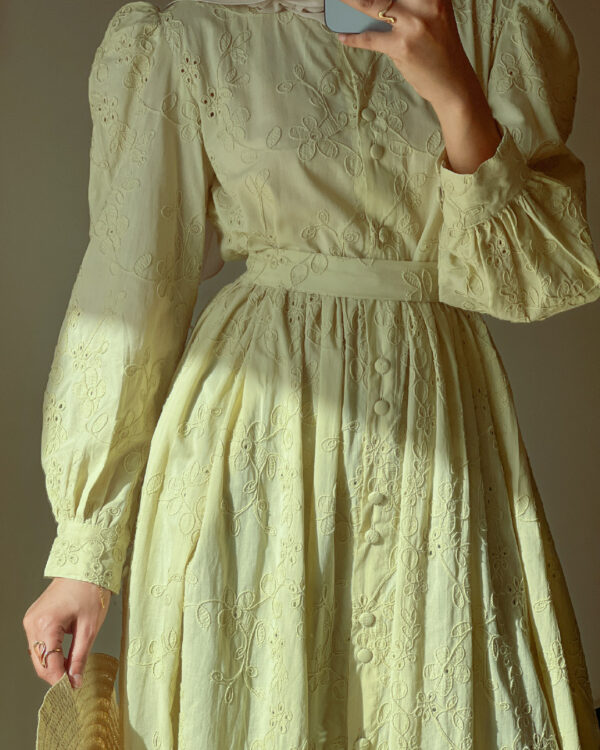Pure Elegant Brodrie Embroidered Sage Green Dress