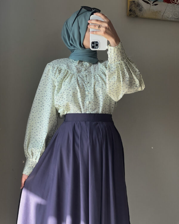 Sage Bloom Shirt & Midnight Flare Skirt Set