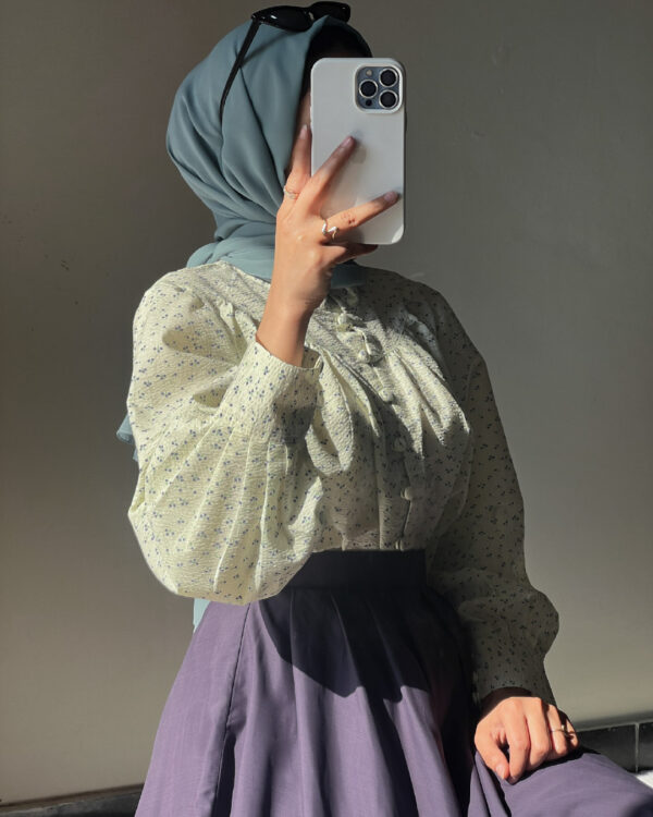 Sage Bloom Shirt & Midnight Flare Skirt Set