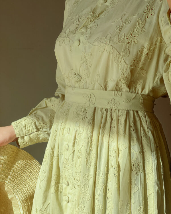 Pure Elegant Brodrie Embroidered Sage Green Dress